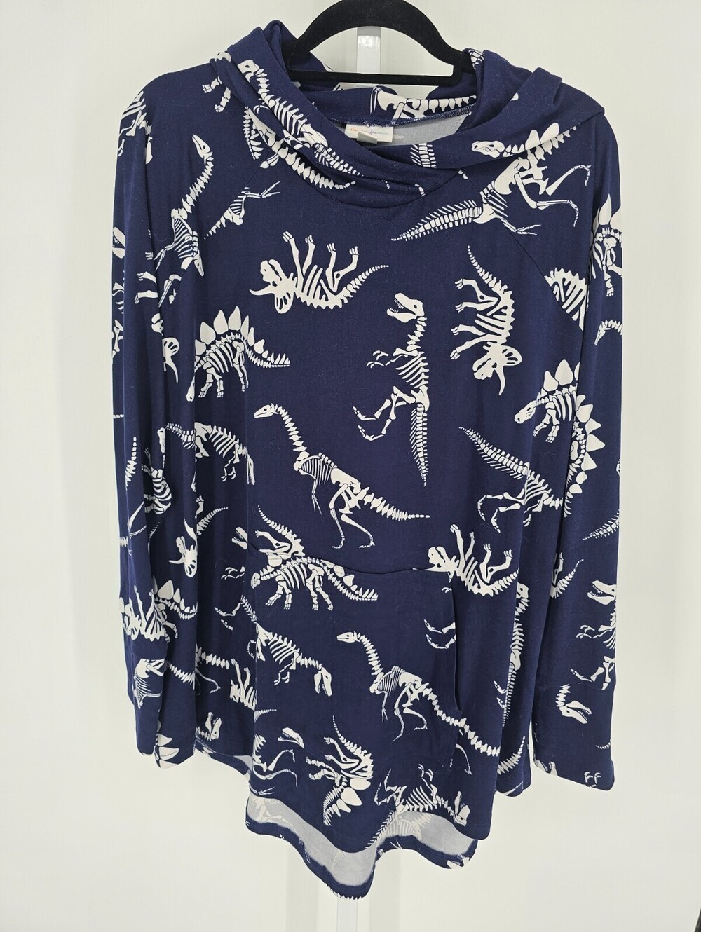 Lularoe Womens Sz 2XL Pullover Hoodie Dinosaur Bone Print Blue White